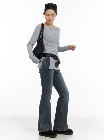 Off-Shoulder Slit Long Sleeve Top CD509