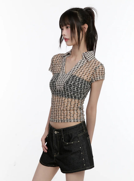 sheer-checked-collar-tee-cl504
