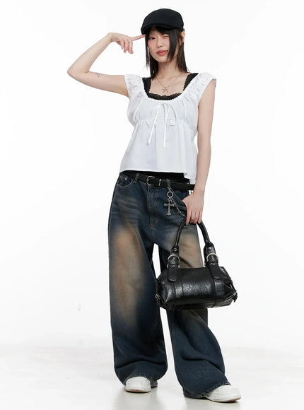 Solji Acid Washed Wide-Leg Jeans IL531
