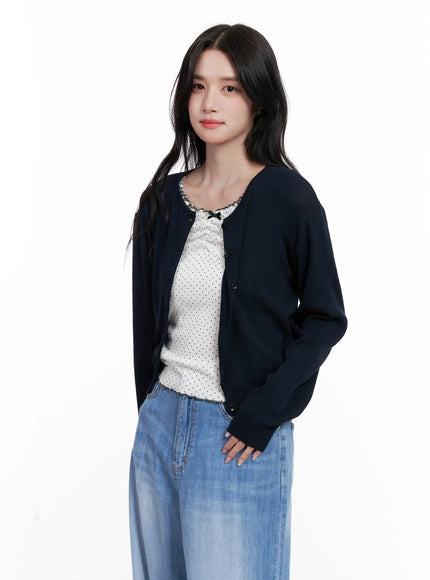 Round-Neck Mesh Knit Cardigan CL516