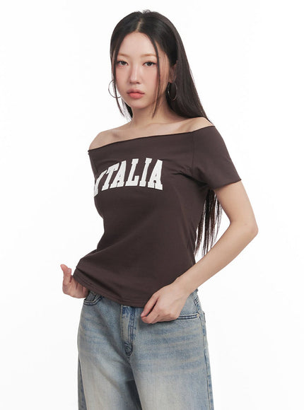 Italia Graphic Off-Shoulder Top IM528