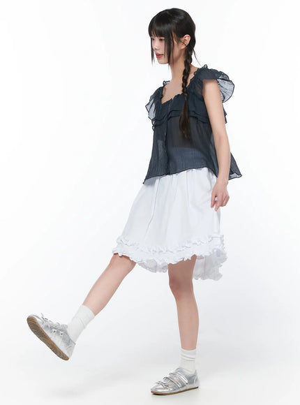 Frilled Shirred Midi Skirt CA528