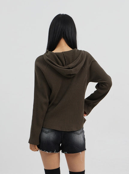 Side Button Detail Knit Hoodie CJ318