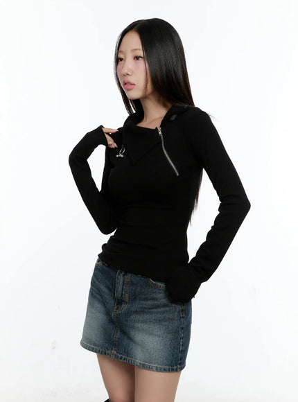 Zipper Detail Rib Knit Long Sleeve CS517