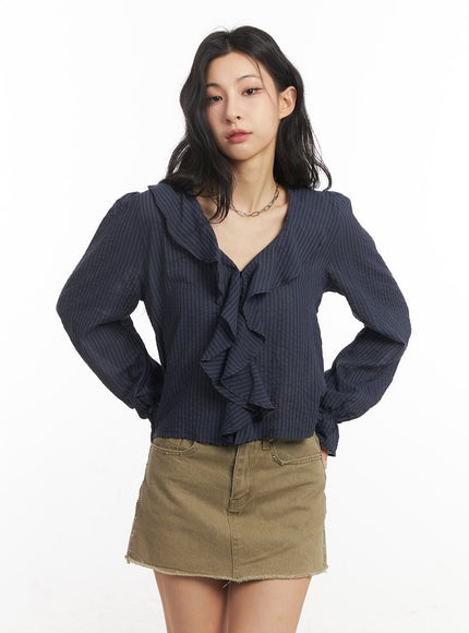 ruffle-v-neck-stripe-blouse-top-ca503