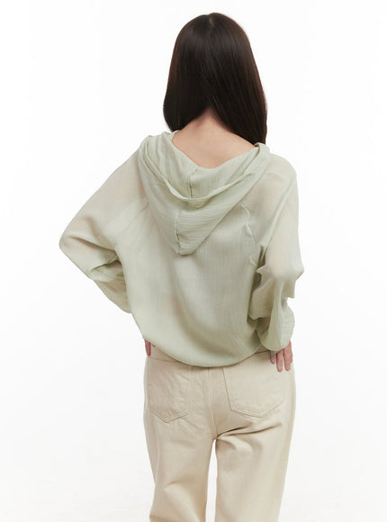 Sheer Hooded Button-Up Blouse CJ515