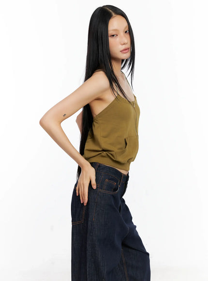 Knit Zip-Up Halter Top CL529