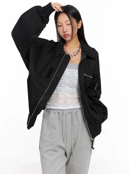 Oversized Zipper Bomber Jacket IG528