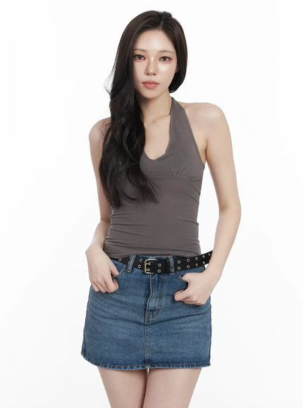 shirred-sleeveless-halter-neck-tank-top-ij528