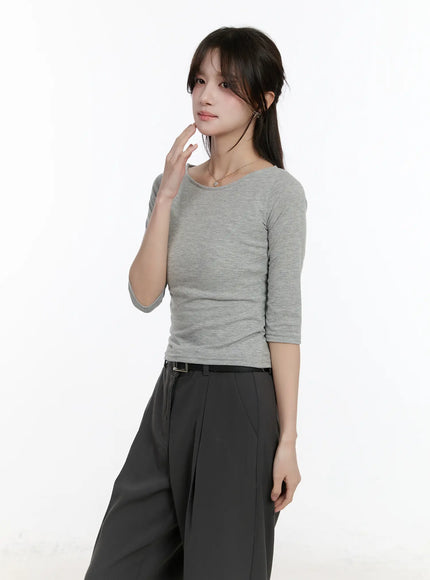 basic-u-neck-3-4-sleeve-tee-cm505 / Gray