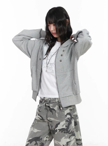 eyelet-zip-up-hoodie-cm526 / Gray