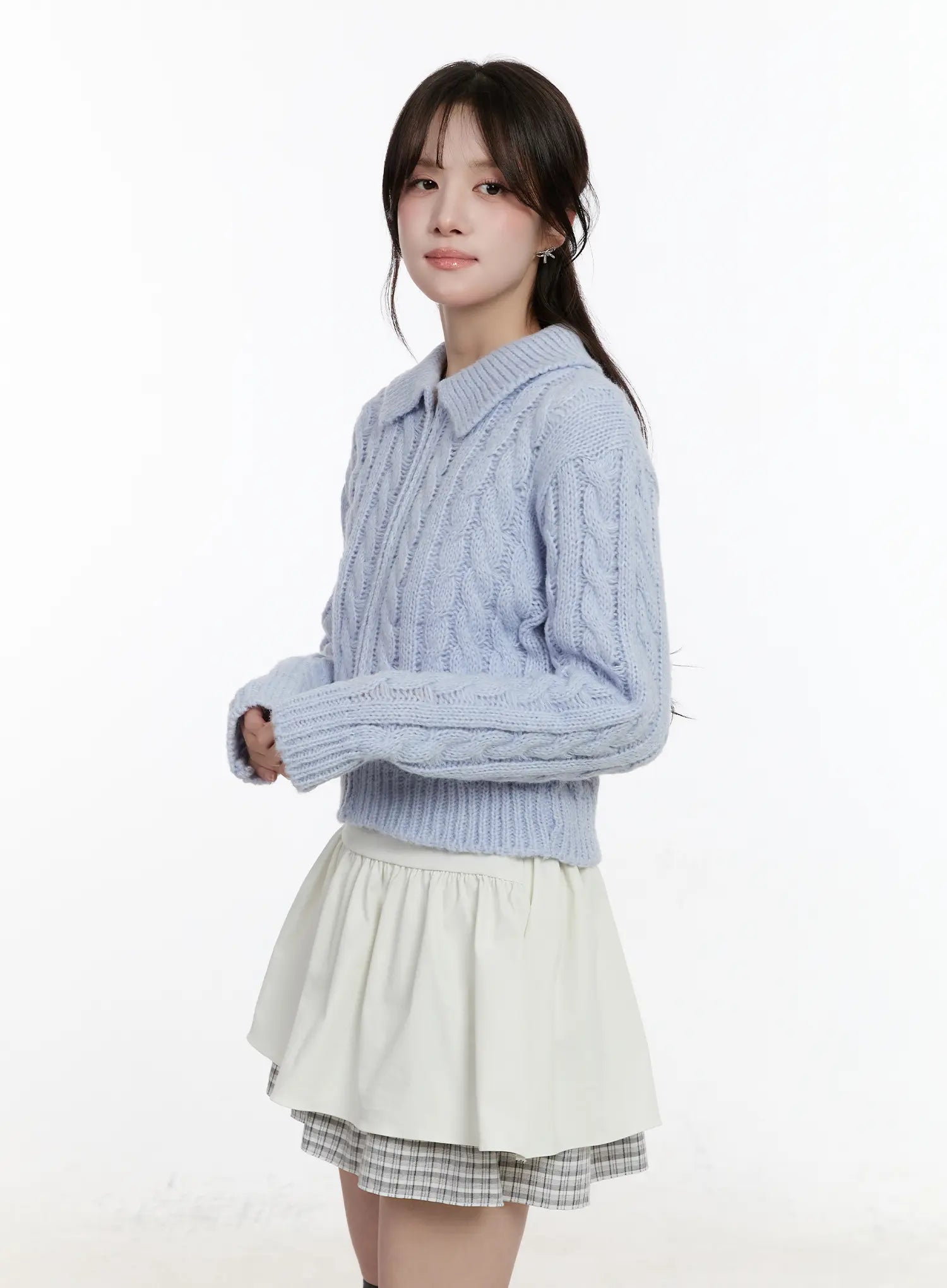 cable-knit-zip-up-jacket-cm510 / Light blue