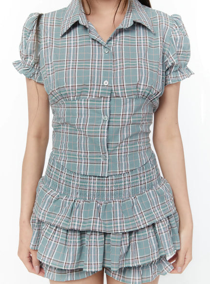 check-puff-sleeve-crop-blouse-cy518