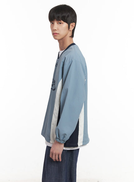 Men's V-Neck Windbreaker Sweatshirt (Light Blue) IM518