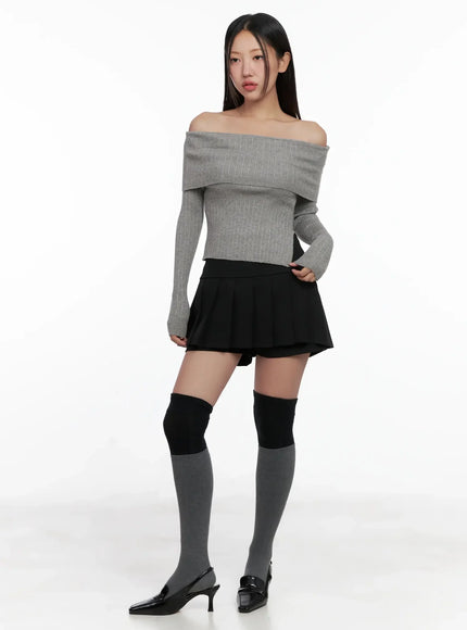 Ribbed Folded Off-Shoulder Top IG527