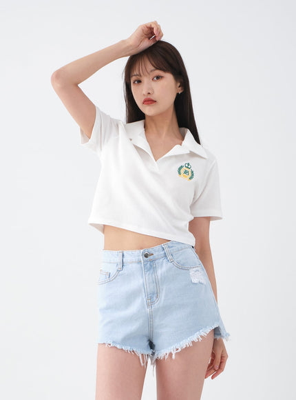 Distressed Raw Hem Denim Shorts CA27