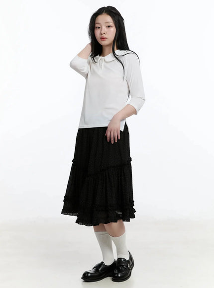 Polka Dot Ruffle Hem Midi Skirt IM513