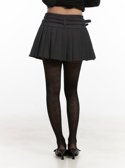 Double-Belted Pleated Mini Skirt CJ508