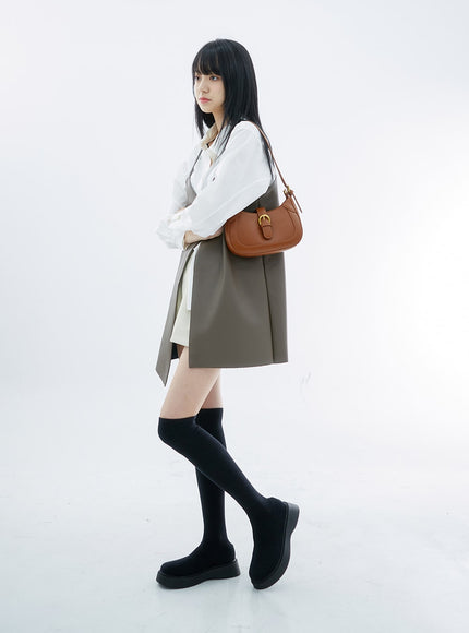 One Button Faux Leather Mini Dress OS29