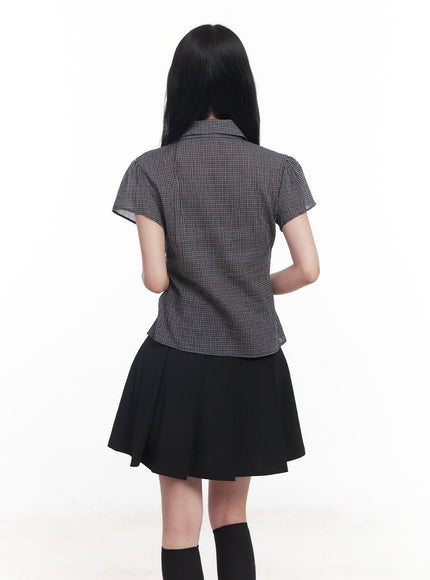 checkered-puff-button-blouse-top-cy526