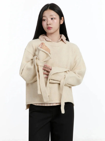 Ribbon Sleeve Knit Sweater IM513