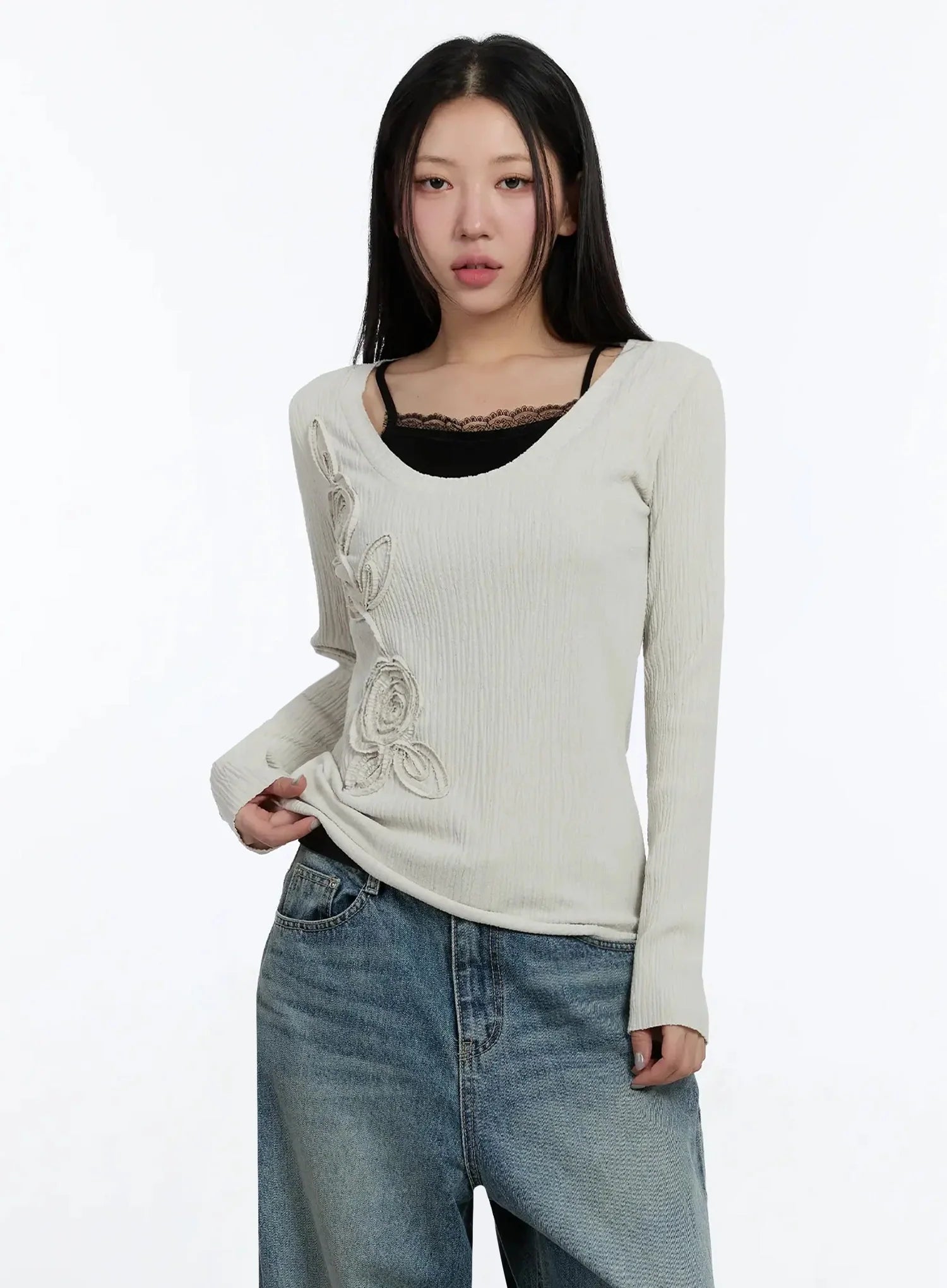 Two-Way Flower Ribbed Top IM509