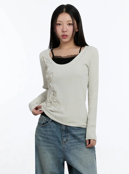 Two-Way Flower Ribbed Top IM509
