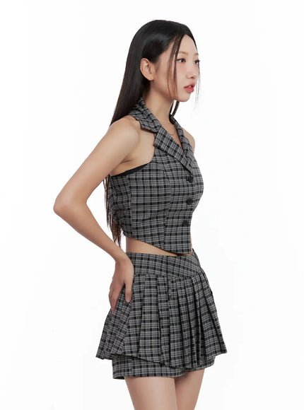 plaid-button-halter-tank-cl508