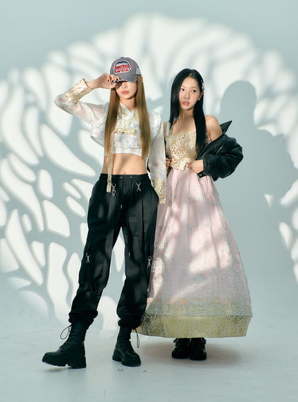 Twin Strap Cargo Parachute Baggy Pants BD23