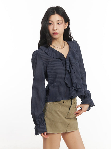 ruffle-v-neck-stripe-blouse-top-ca503