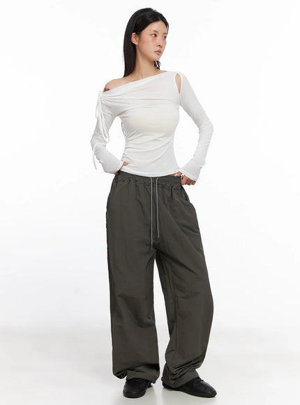 Asymmetric Cut-Out Long Sleeve Top IS515