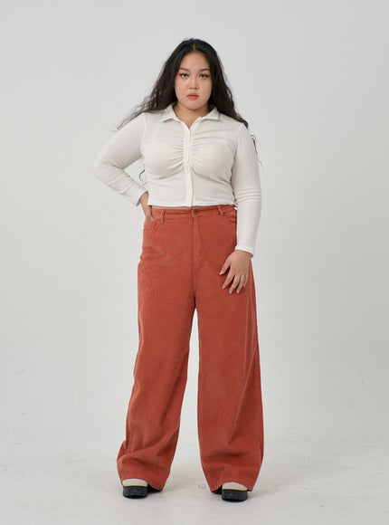 Plus Ruffle Bust Button Cropped Top ID20