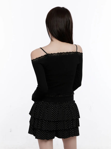 Lace Crop Tie Long Sleeve Top CS530