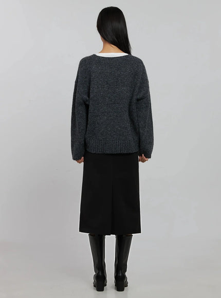 Oversized V-Neck Knit Top IJ508