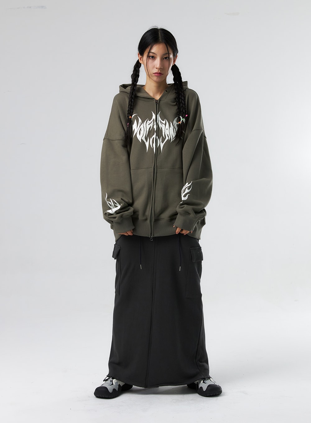 Grunge Graphic Zip-Up Hoodie IS322 - Acubi style | LEWKIN