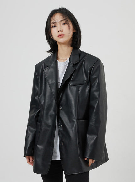 Faux Leather Oversized Jacket OM306