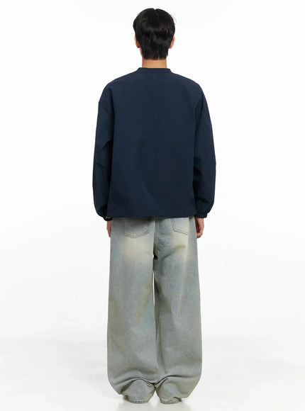 Men's V-Neck Lettering Windbreak Pullover IO516