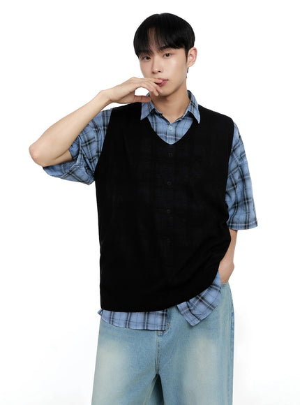 Men's Linen V-Neck Knit Vest IG520