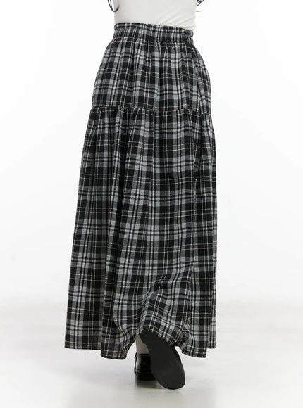 plaid-frill-maxi-skirt-cn527