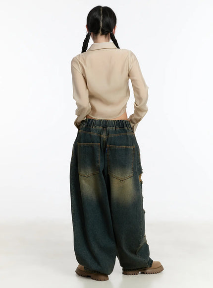 Yoomi Distressed Wide Leg Jeans CM511