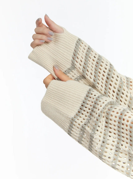 Striped Knit Hooded Cardigan CM511