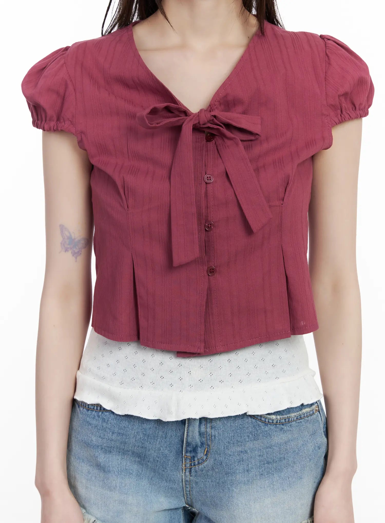 chic-puff-sleeve-ribbon-tie-blouse-cm525