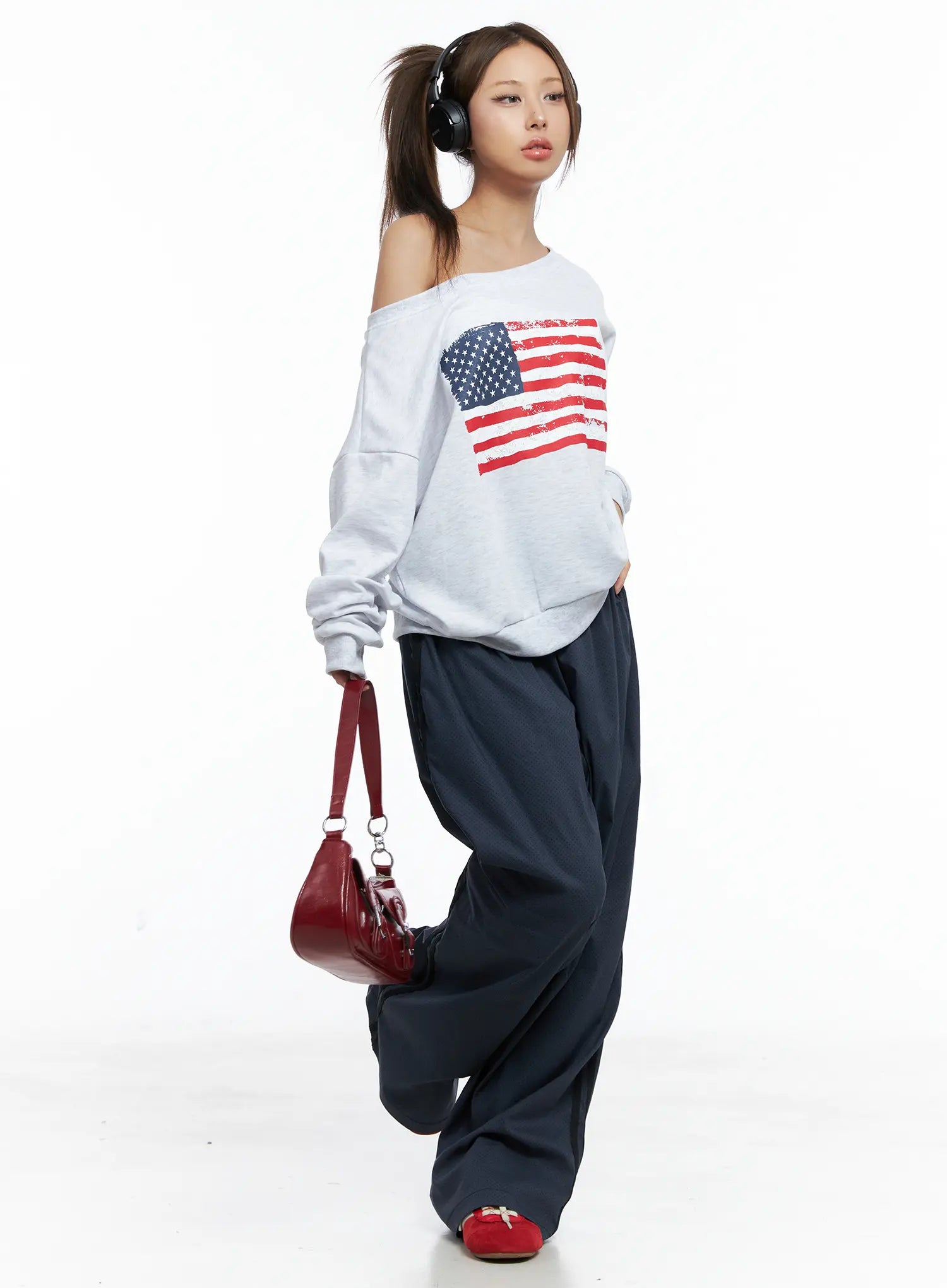 American Flag Off-Shoulder Sweatshirt CS504