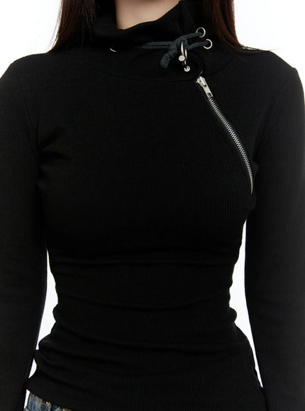Zipper Detail Rib Knit Long Sleeve CS517