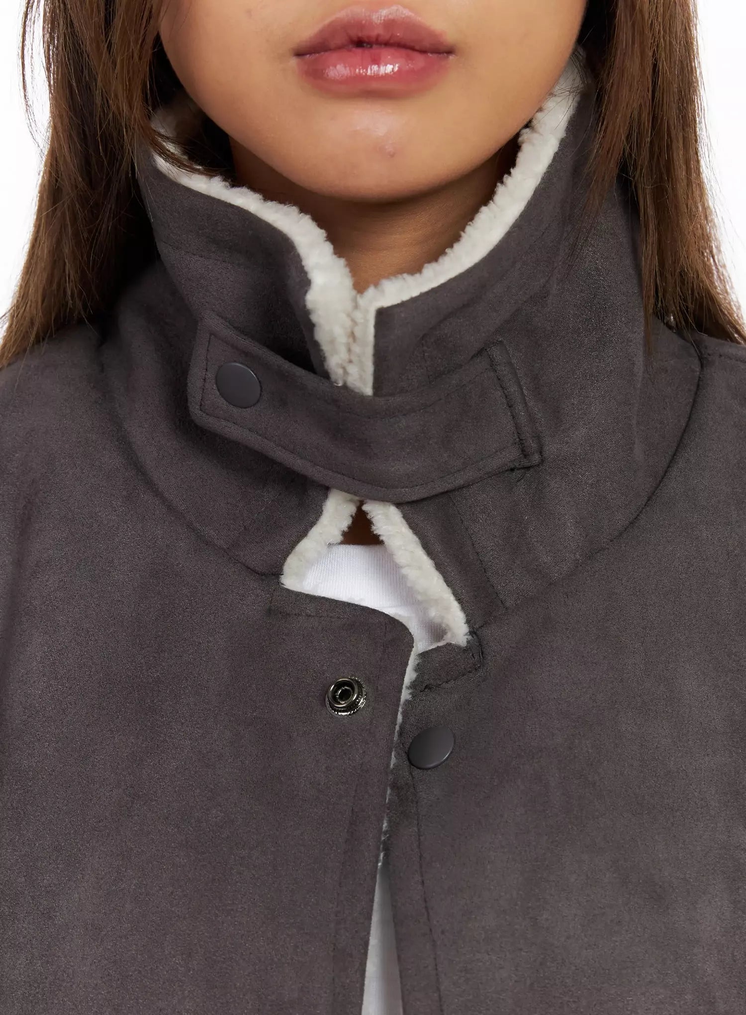 Oversized Suede Shearling Jacket IN528