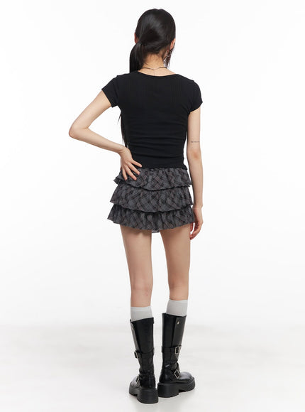 plaid-ruffle-mini-skirt-cy514