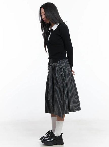 Stripe Wrap Midi Skirt CD529