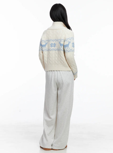 Cable Knit Funnel Neck Zip-Up Sweater CS523