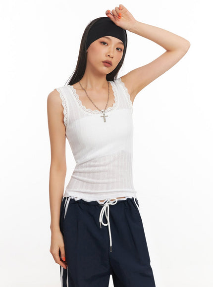 Lace-Trim Fitted Tank IA507