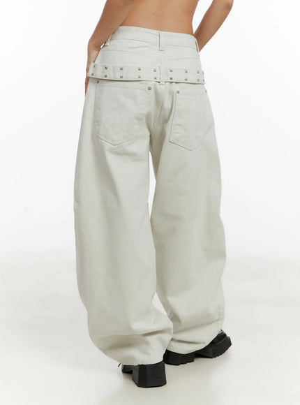 Wide Leg Cotton Pants with Belt Detail CD517